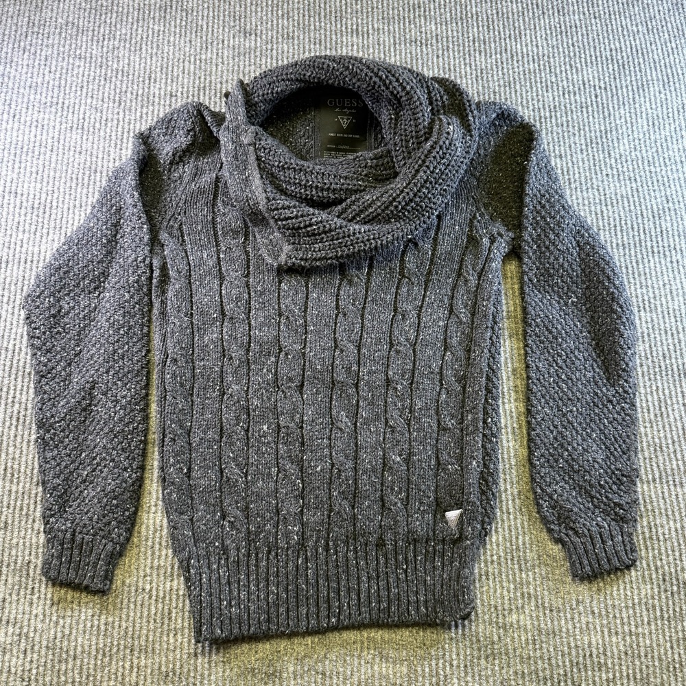 Guess Womens XS Cable Knit Cowl Neck Sweater Gray‎ Long Sleeve Pullover